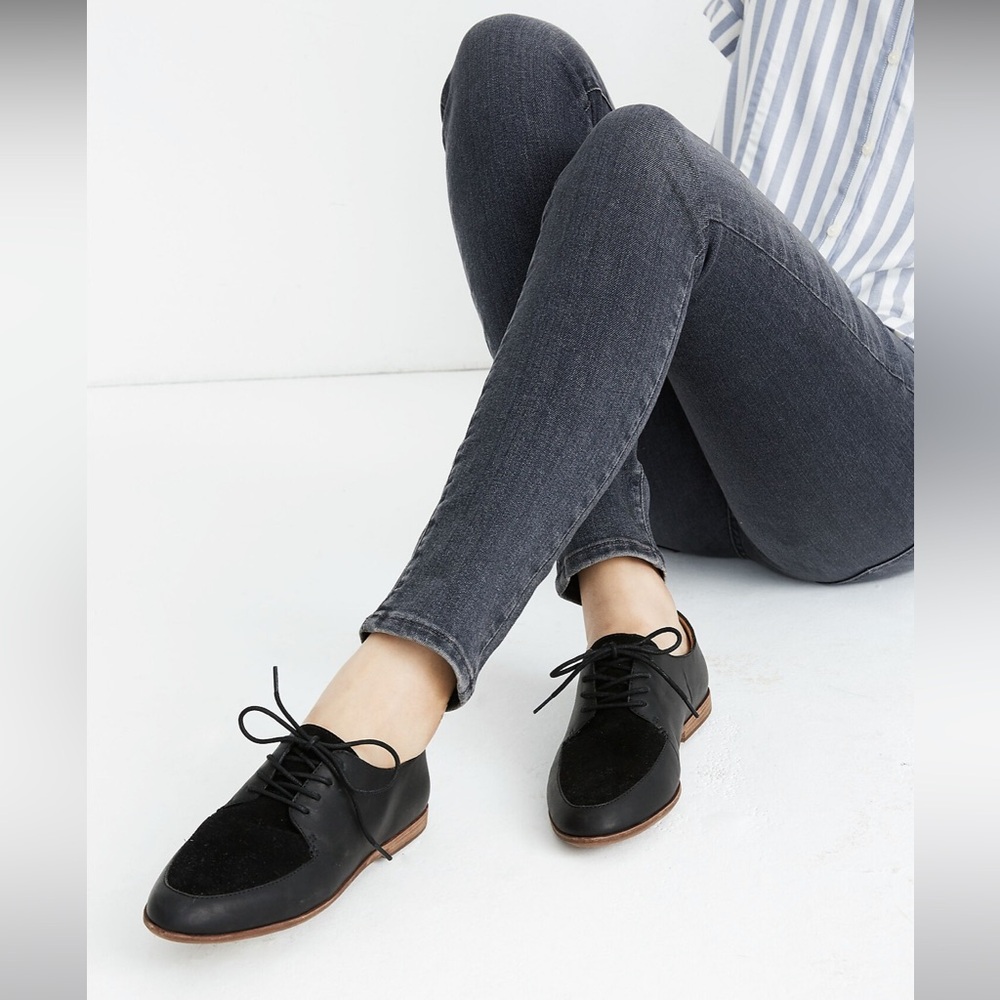NWOB Madewell Women’s Alex Oxford in Black Leather & Suede Sz 6